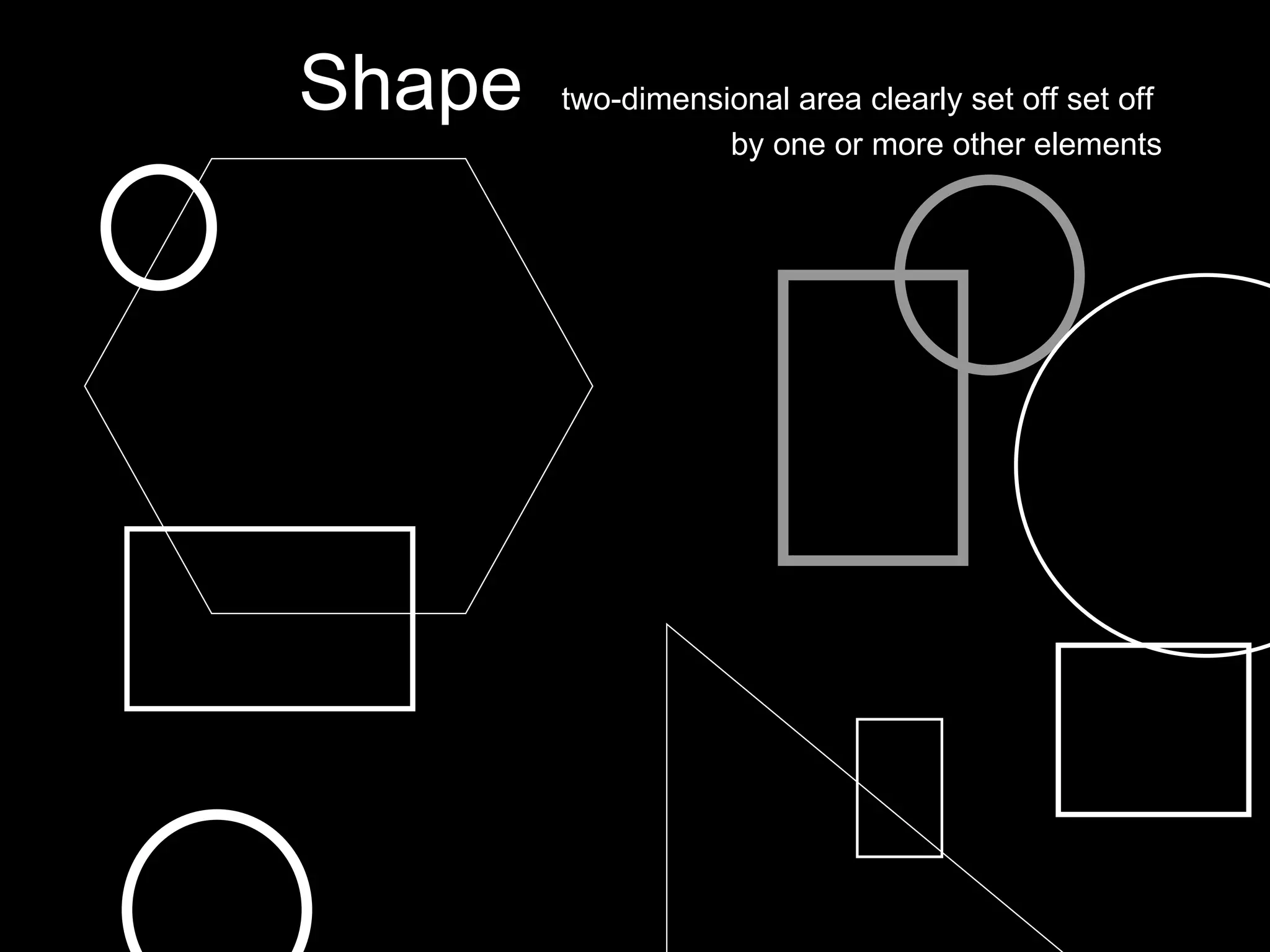 Shape  two-dimensional area clearly set off set off  by one or more other elements 