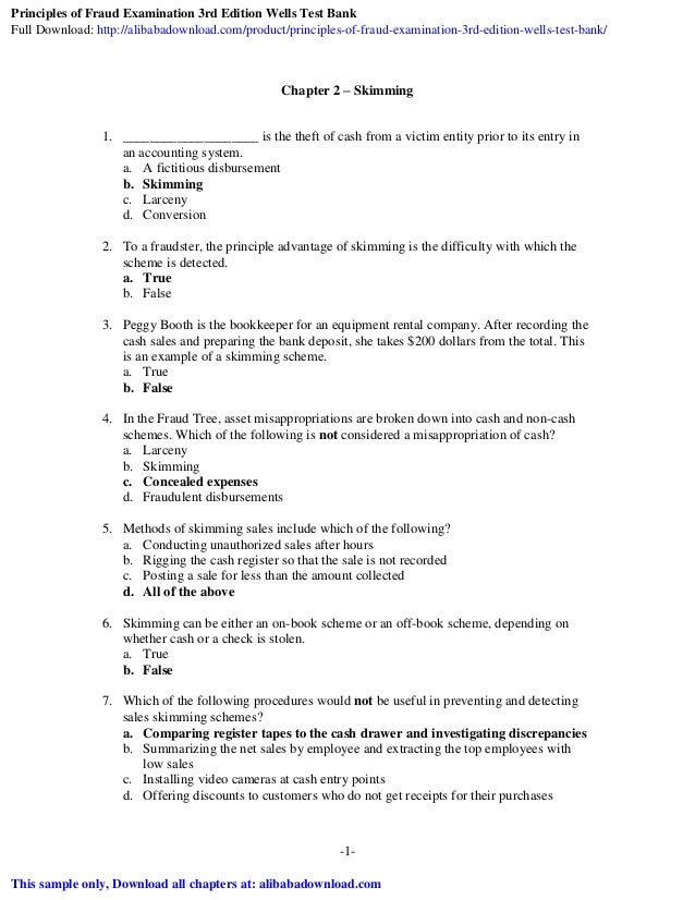 Principles Of Fraud Examination 3rd Edition Wells Test Bank