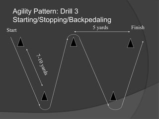 Agility Pattern: Drill 3
Starting/Stopping/Backpedaling
Start
Finish5 yards
 