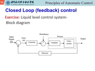 69
Exercise: Liquid level control system-
Block diagram
Closed Loop (feedback) control
 