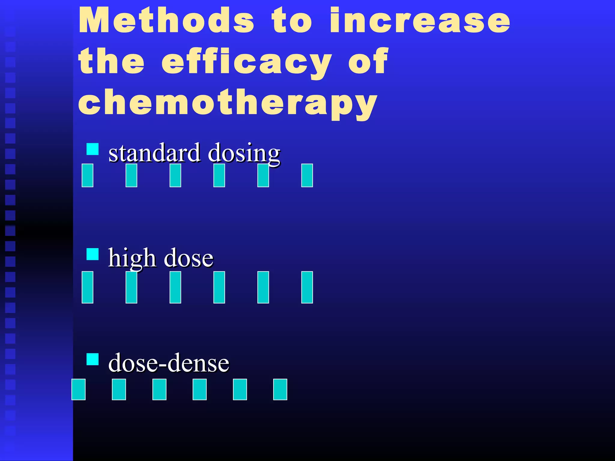 Methods to increase
the efficacy of
chemotherapy
 standard dosingstandard dosing
 high dosehigh dose
 dose-densedose-dense
 