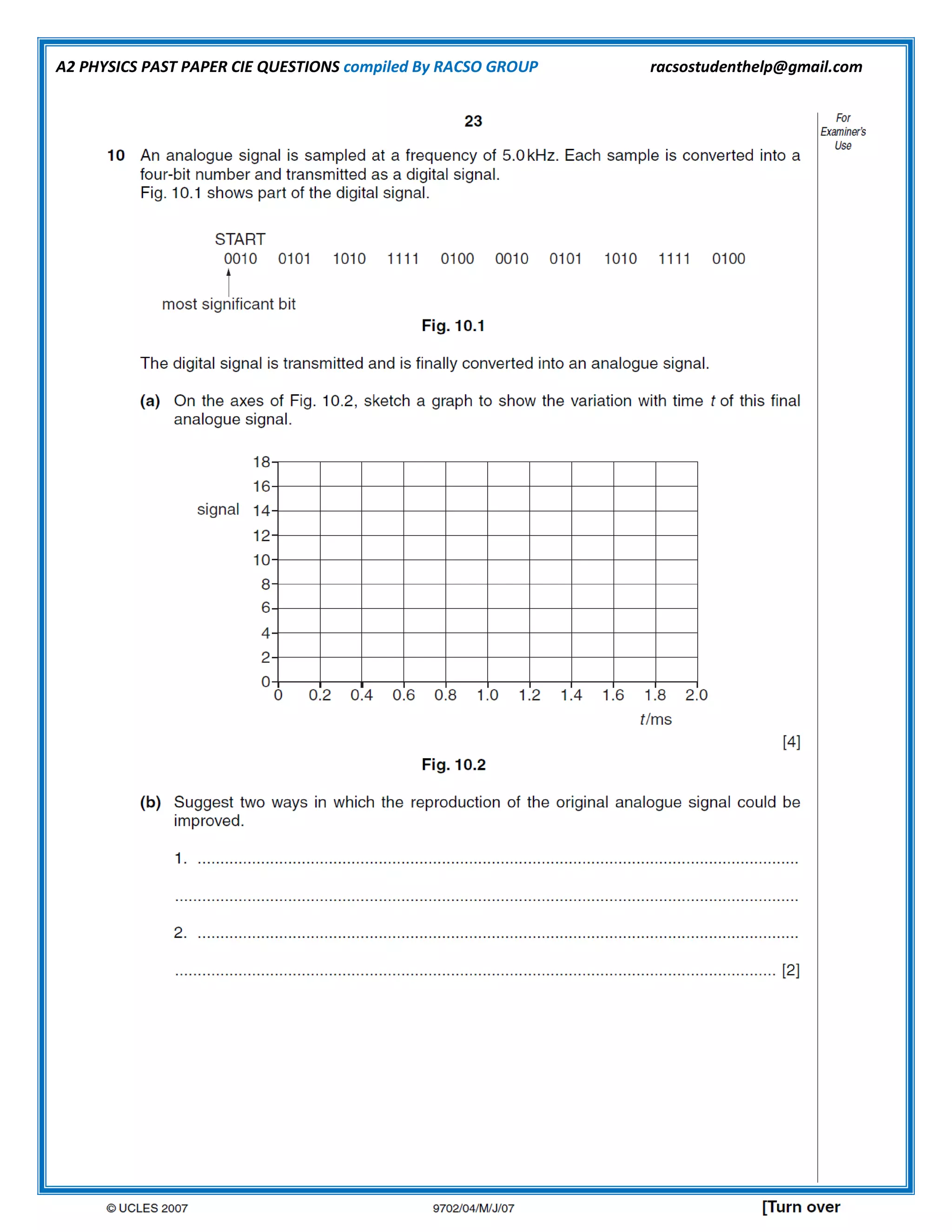 A2 PHYSICS PAST PAPER CIE QUESTIONS compiled By RACSO GROUP racsostudenthelp@gmail.com
 