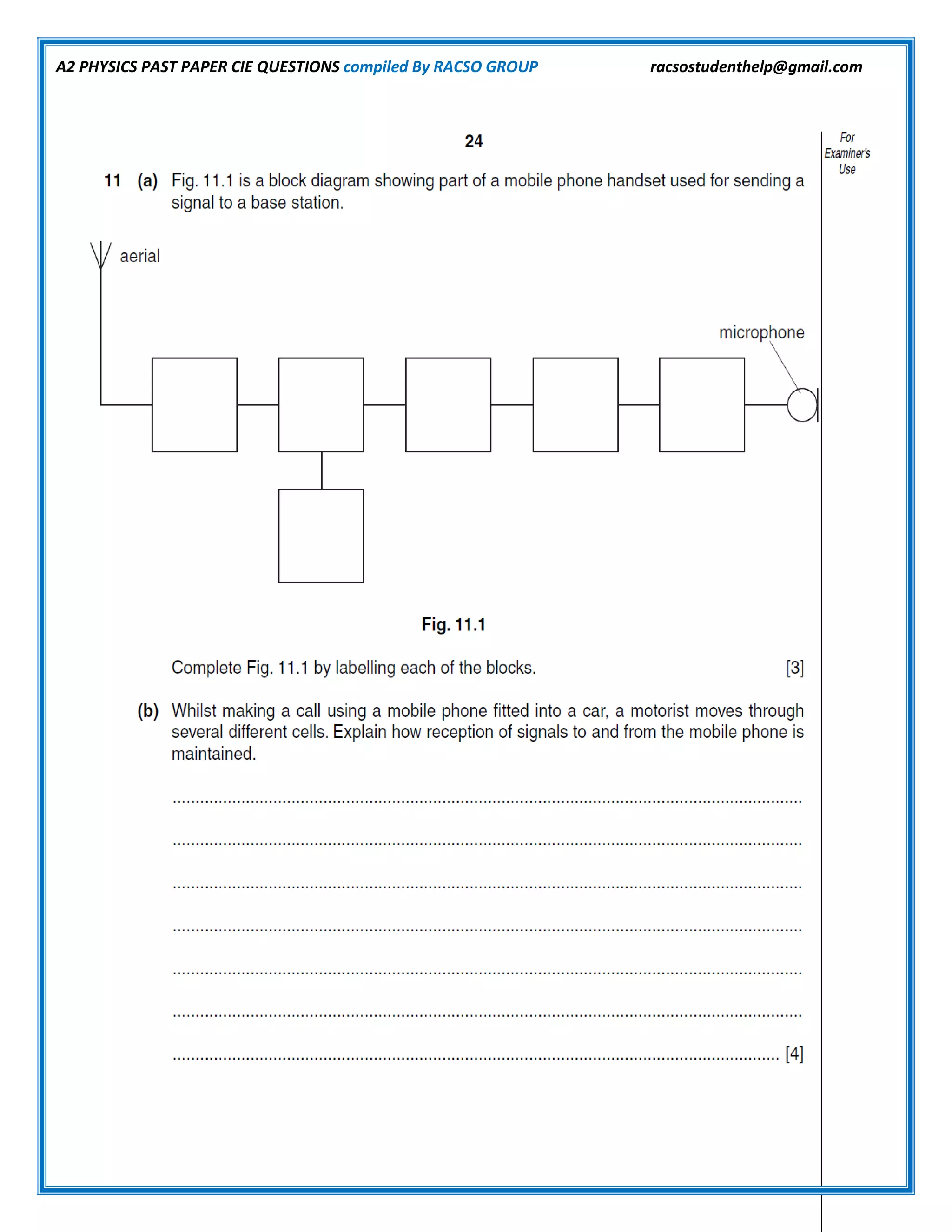 A2 PHYSICS PAST PAPER CIE QUESTIONS compiled By RACSO GROUP racsostudenthelp@gmail.com
 