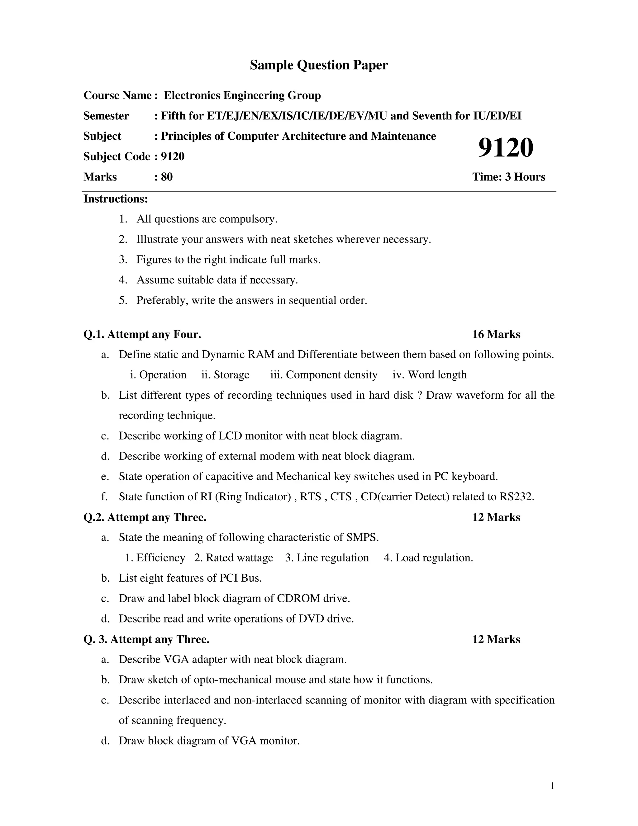 Principles Of Computer Architecture And Maintenance 80 Marks Sample ...