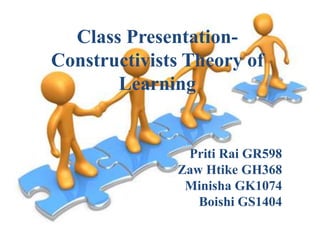 Class PresentationConstructivists Theory of
Learning

Priti Rai GR598
Zaw Htike GH368
Minisha GK1074
Boishi GS1404

 