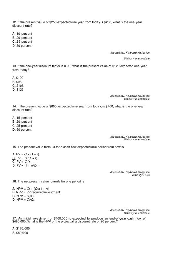 principles of corporate finance 12th edition brealey test bank discount factor 12