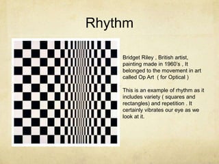 Rhythm <br />Bridget Riley , British artist, painting made in 1960’s , It belonged to the movement in art called Op Art  (...