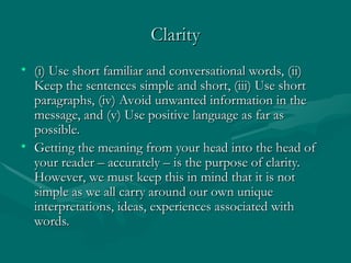 Clarity Examples principles of effective communication LEC17.ppt