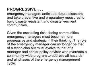 Progressive Manager Material Principles of Emergency Management slides | PPT