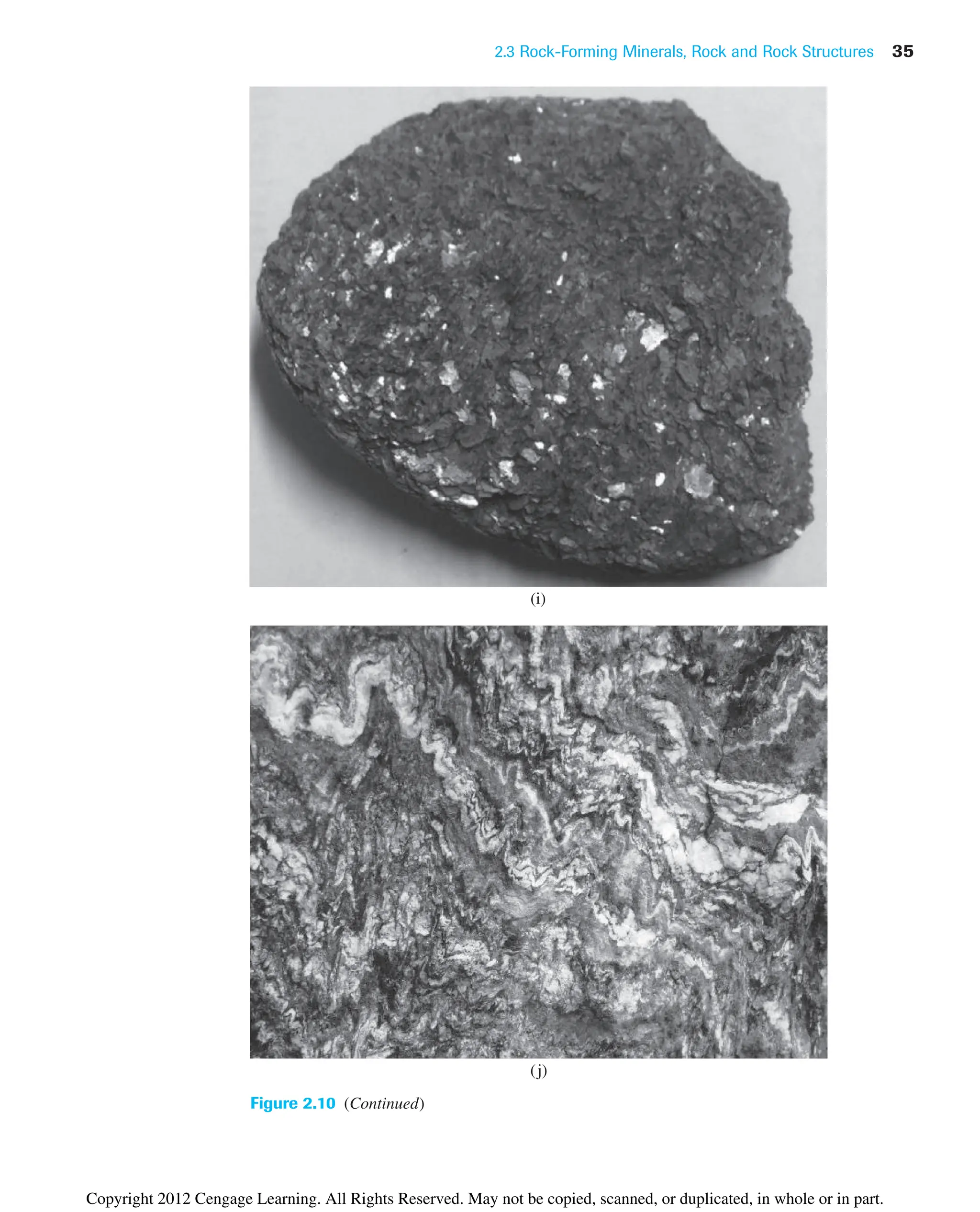 2.3 Rock-Forming Minerals, Rock and Rock Structures 35
Figure 2.10 (Continued)
(i)
(j)
Copyright 2012 Cengage Learning. All Rights Reserved. May not be copied, scanned, or duplicated, in whole or in part.
 