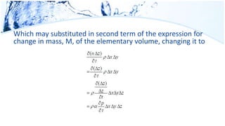 Which may substituted in second term of the expression for
change in mass, M, of the elementary volume, changing it to
 