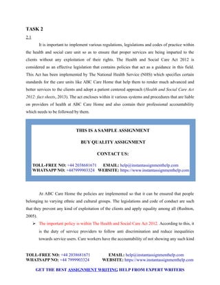 Principles of Health and Social Care Sample Assignment | PDF