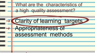Principles and Characteristics of High Quality Student Assessments | PDF