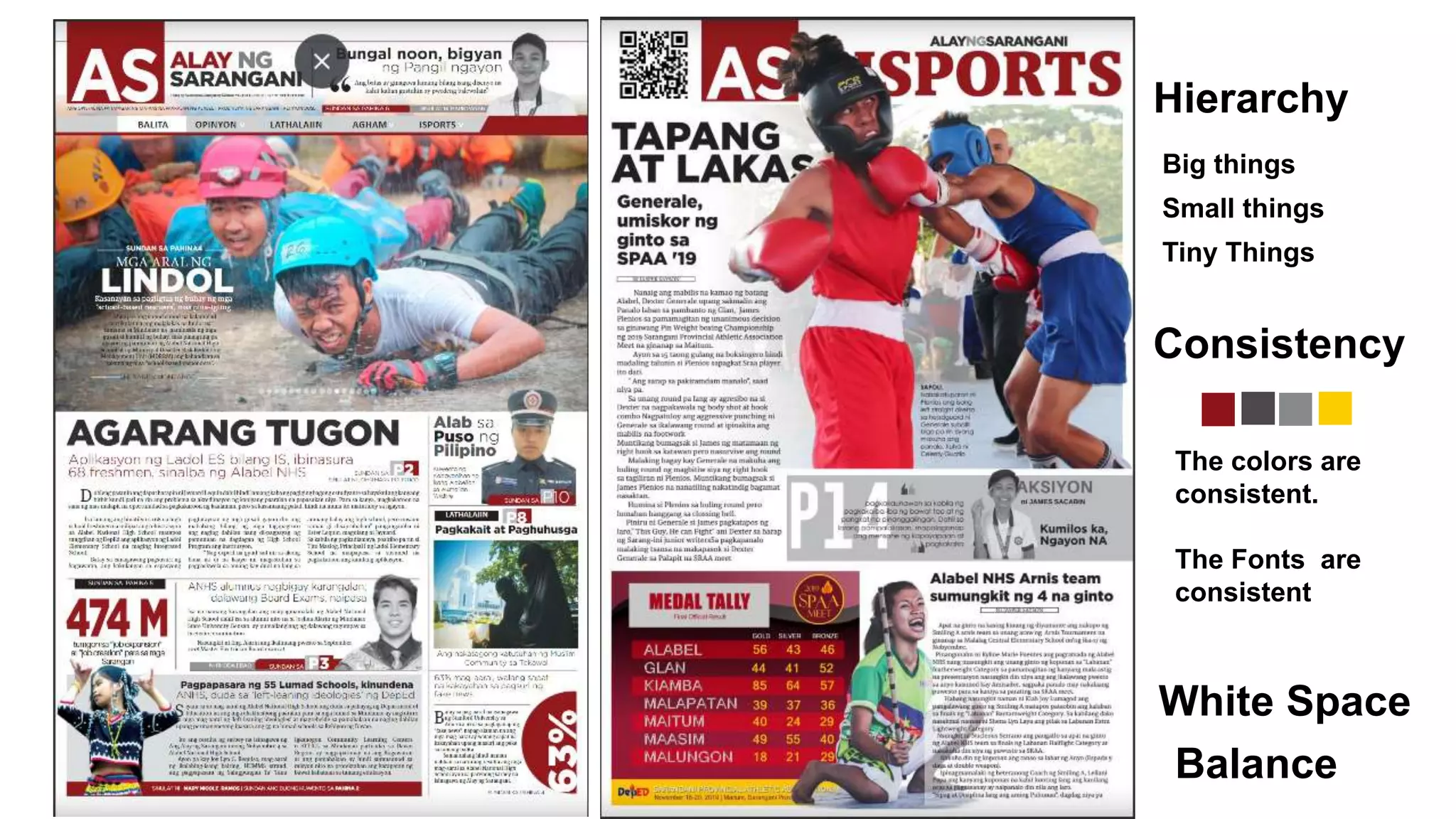 Hierarchy
Big things
Small things
Tiny Things
Consistency
The colors are
consistent.
The Fonts are
consistent
White Space
Balance