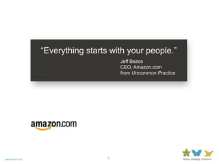 “Everything starts with your people.”		Jeff Bezos 		CEO, Amazon.com		from Uncommon Practice