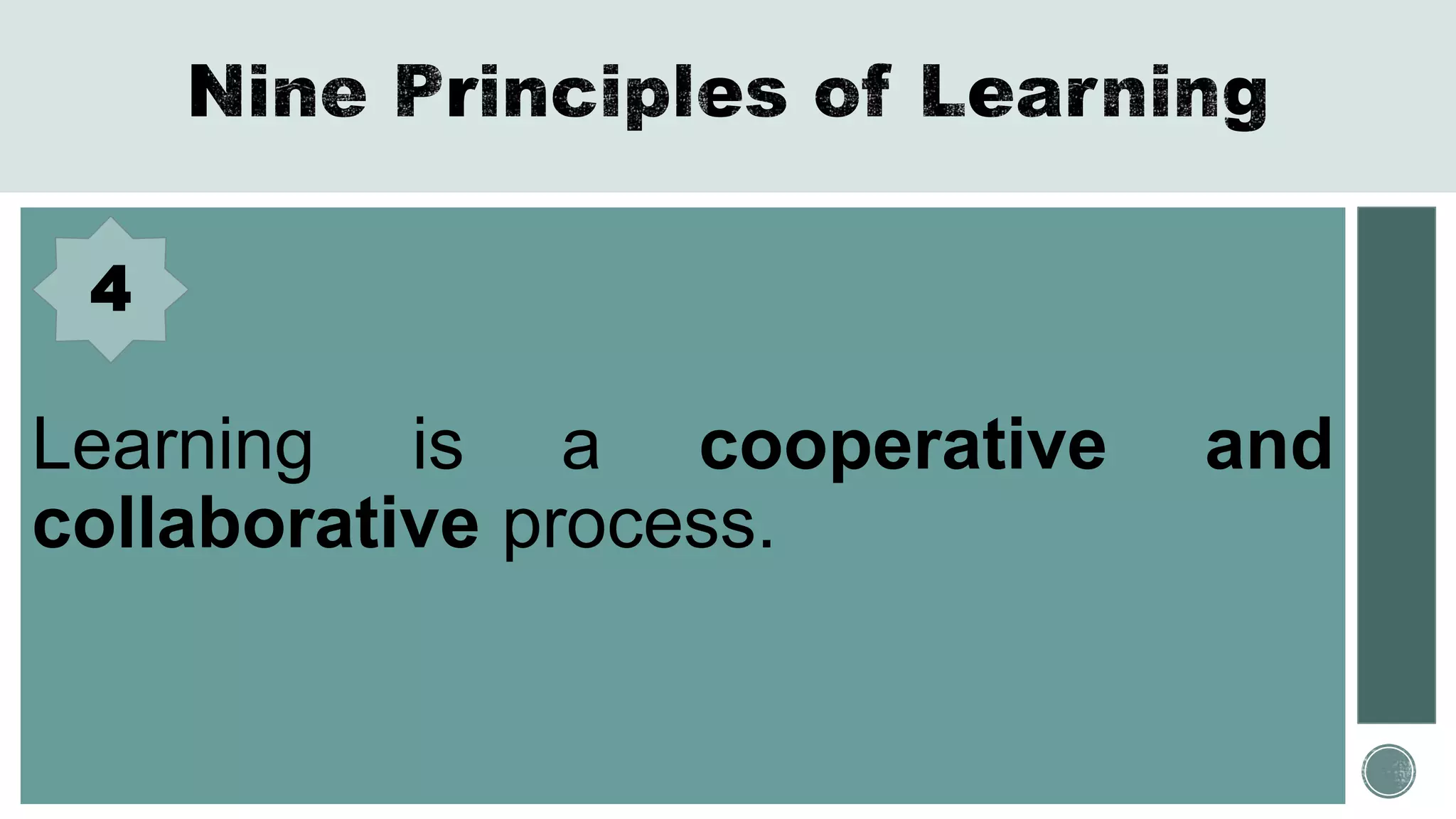 Learning is a cooperative and
collaborative process.
4
 
