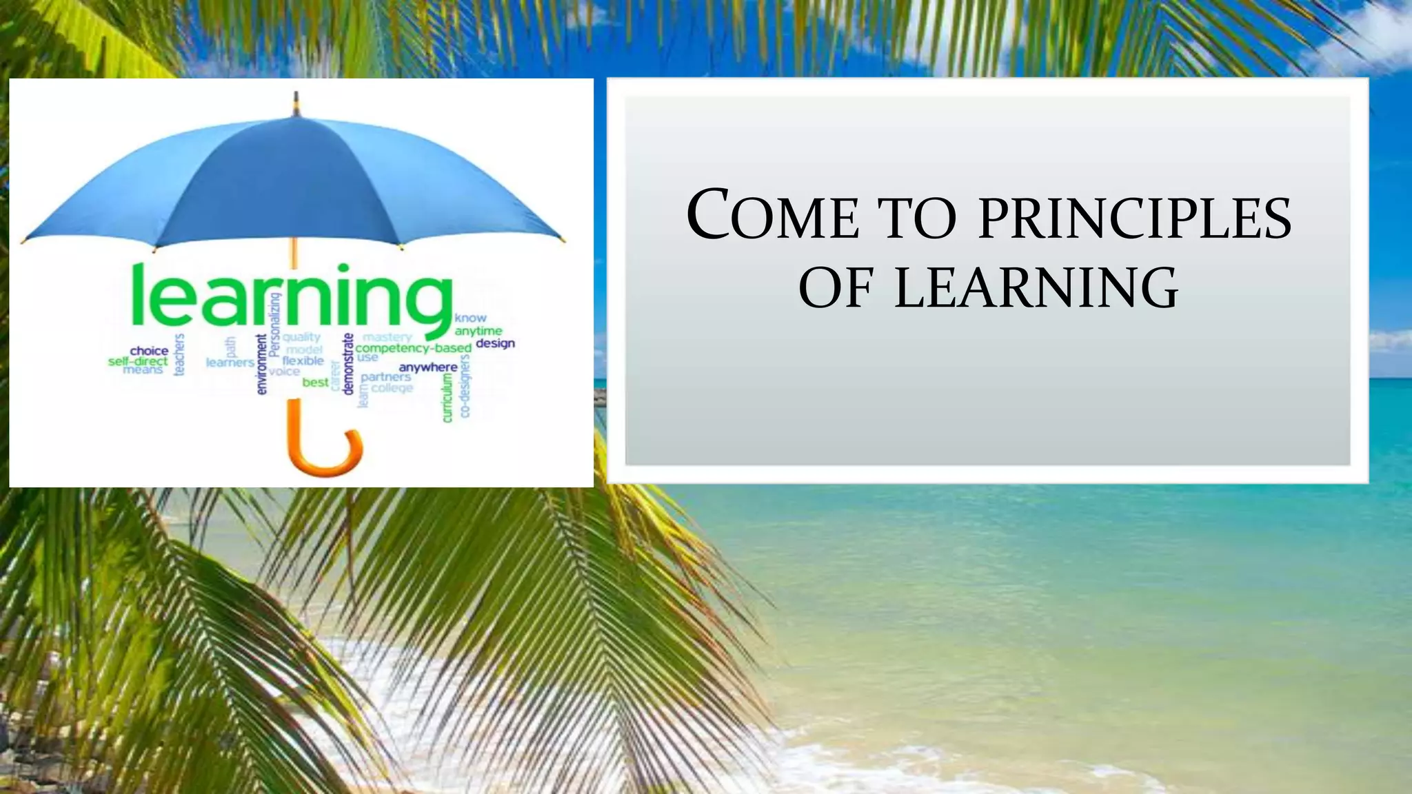 COME TO PRINCIPLES
OF LEARNING

 