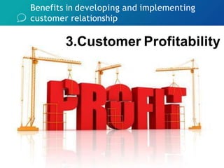 Benefits in developing and implementing
customer relationship
3.Customer Profitability
 