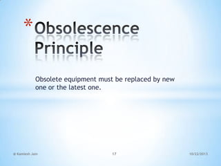 *
Obsolete equipment must be replaced by new
one or the latest one.

@ Kamlesh Jain

17

10/22/2013

 