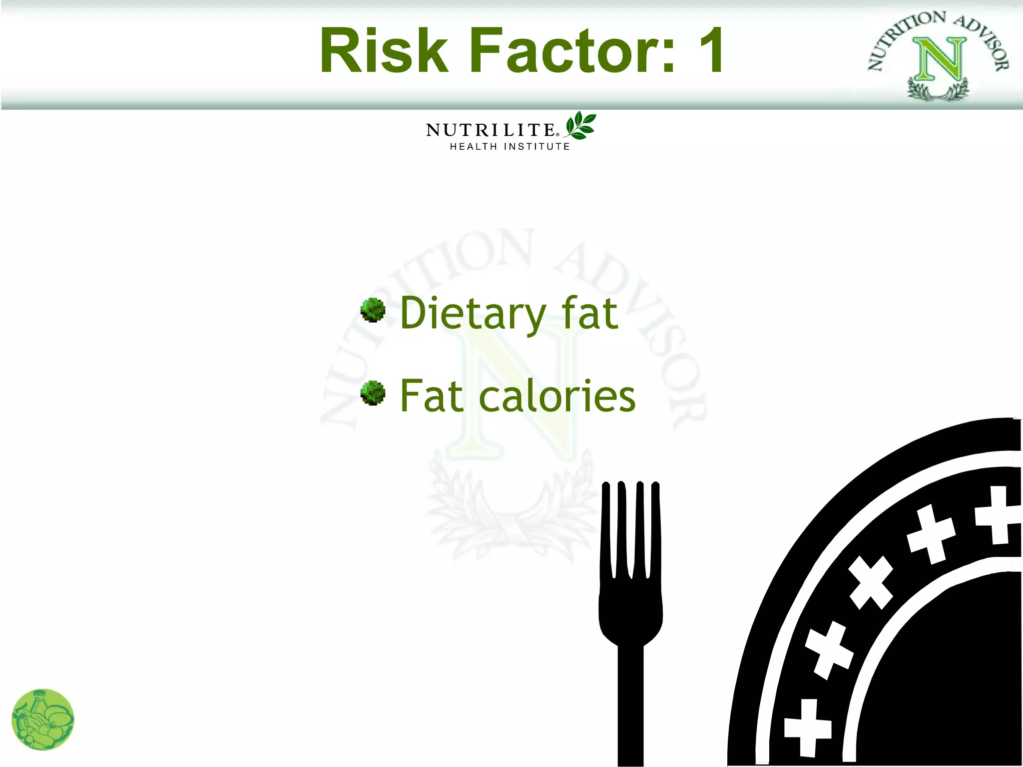 Risk Factor: 1



  Dietary fat
  Fat calories
 