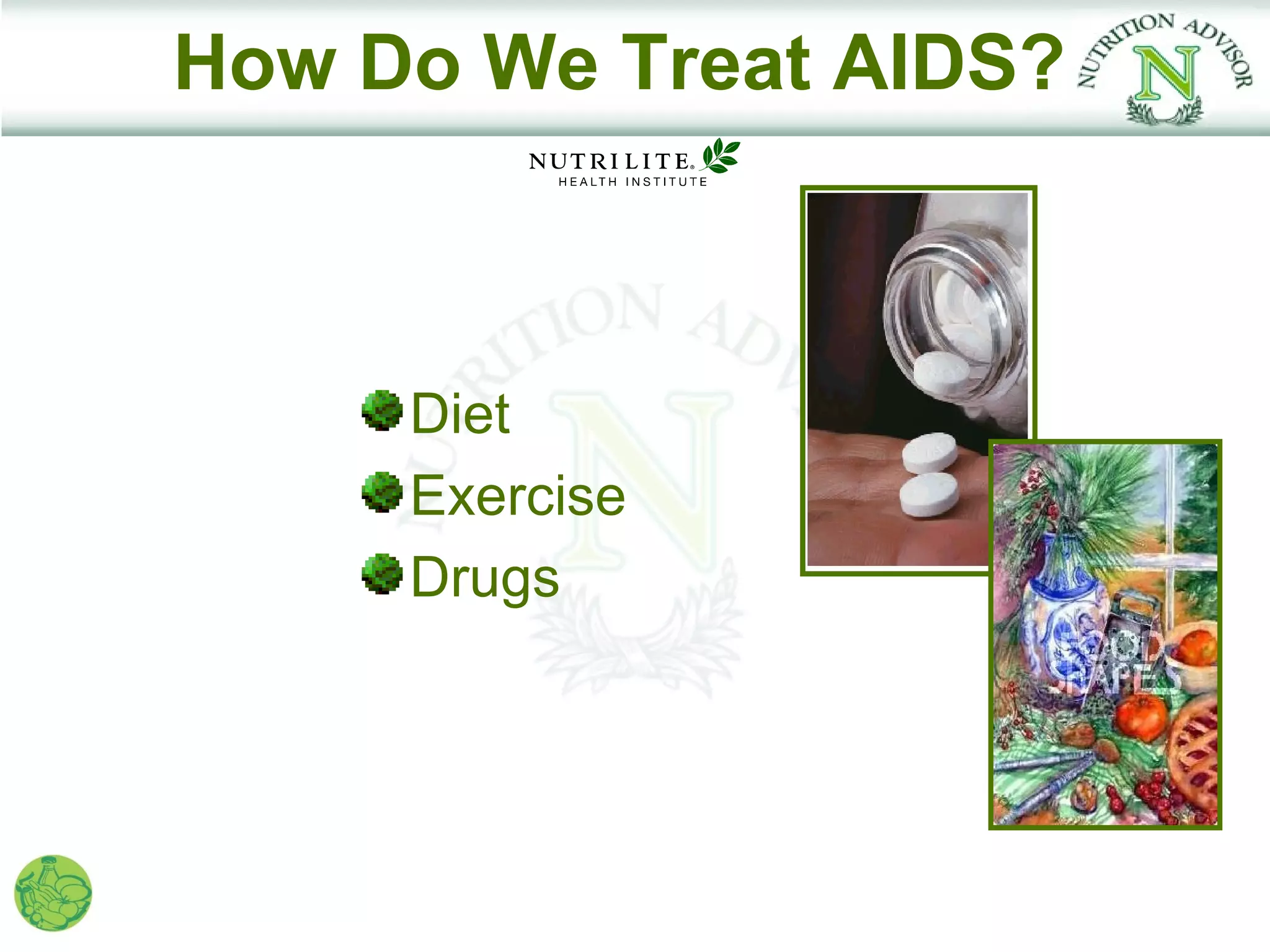 How Do We Treat AIDS?



     Diet
     Exercise
     Drugs
 