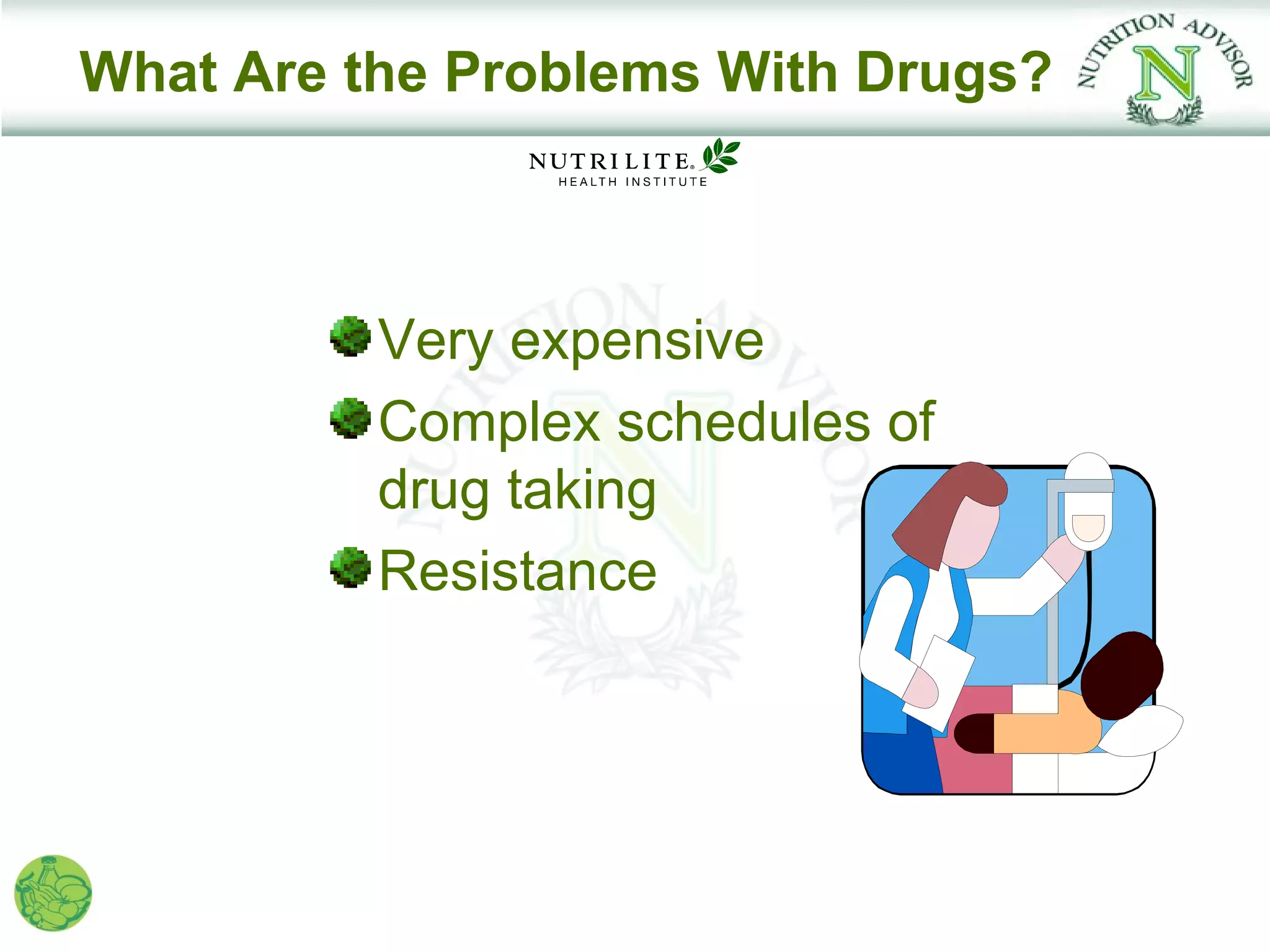 What Are the Problems With Drugs?



          Very expensive
          Complex schedules of
          drug taking
          Resistance
 