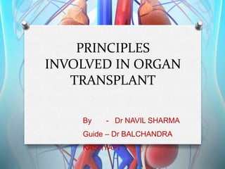 PRINCIPLES
INVOLVED IN ORGAN
TRANSPLANT
By - Dr NAVIL SHARMA
Guide – Dr BALCHANDRA
KASHYAPI
 
