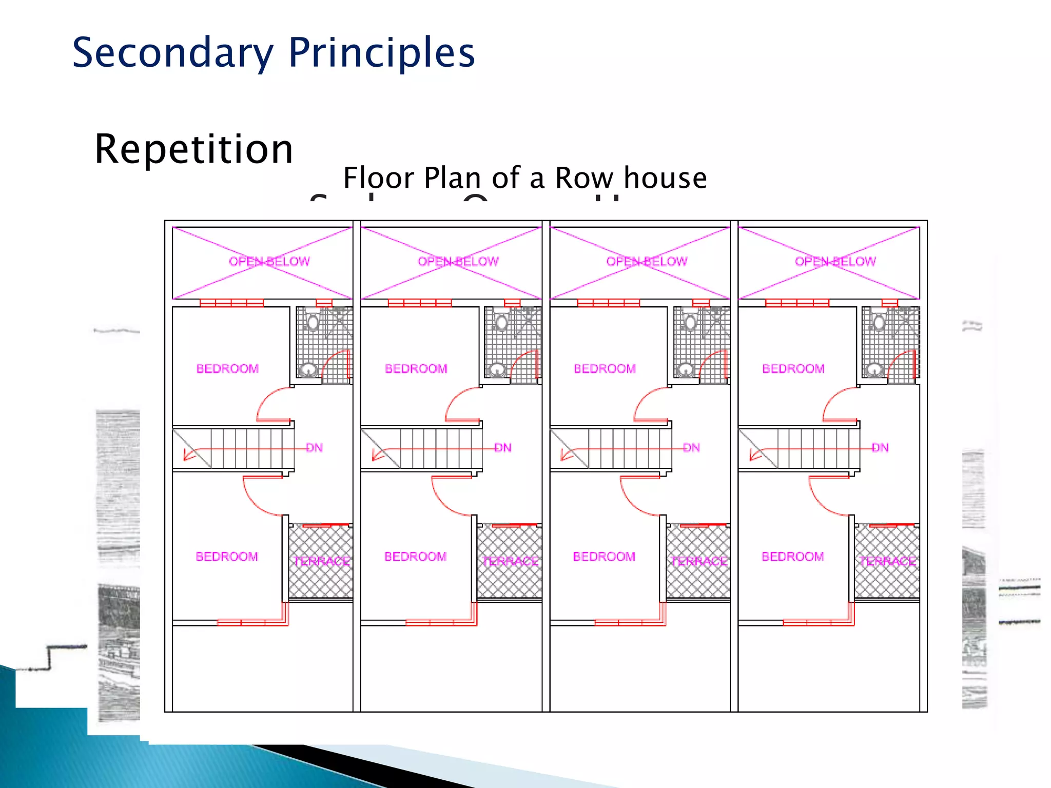 Secondary Principles
Repetition
Sydney Opera House
PLAN
Floor Plan of a Row house
 