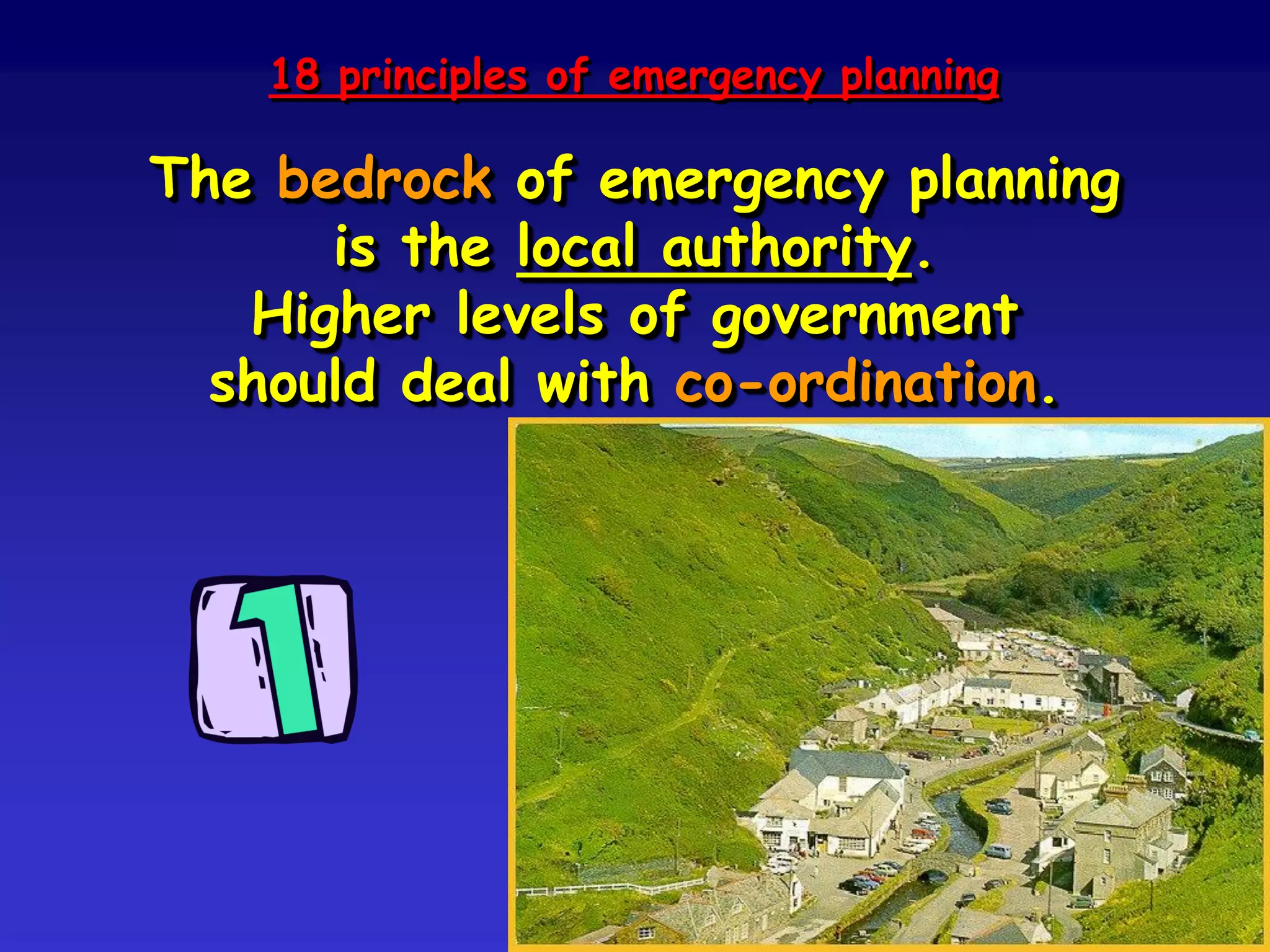 Principle no. 2
In emergency planning efficiency
is measured in terms of lives saved
and damage avoided or contained.
supply
demand
time
Disaster
supply
demand
time
urbanSAR
shortage
Disaster
shortage
reduced by
efficient
mobilisation
 