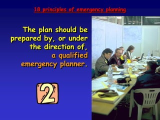 SUDDEN-IMPACT DISASTER OCCURS
TOWN CENTRE
MUNICIPAL EMERGENCY
OPERATIONS CENTRE
- in the Town Hall
ASSEMBLY POINTS
AND AREAS
----- Building
----- Street
----- Square
----- Street
----- Building
----- Square
Immediately
the crisis
begins
THE MAYOR
- goes to the Emergency Operations Centre
- makes contact with the regional authorities
- sends personnel to assembly areas
EMERGENCY SUPPORT FUNCTION DIRECTORS
- go to the emergency operations room
EMERGENCY SUPPORT FUNCTION OPERATORS
- go to the emergency operations centre and
follow the orders of the Mayor
MUNICIPAL WORKERS
- Group A meets in --------- Street in front of Town Hall
- Group B goes to the principal assembly area
VOLUNTEERS OF THE "----- GROUP"
- take control of the assembly areas
THE POPULATION
- is led to the public assembly areas
THE MUNICIPAL POLICE FORCE
- takes control of key points in the centre of town and
directs the population to the assembly points
- sends situation reports periodically by radio
to the emergency operations centre
 
