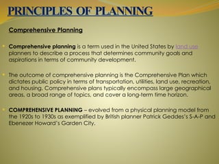 Compersive Planning PRINCIPLES OF PLANNING - GENRRAL PRINCIPLES OF PLANNING, URBAN AND ...