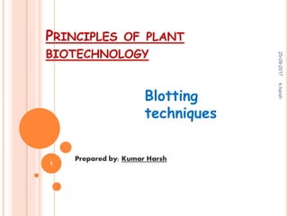 PRINCIPLES OF PLANT
BIOTECHNOLOGY
Blotting
techniques
Prepared by; Kumar Harsh
25-09-2017
1
k.harsh
 