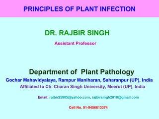 PRINCIPLES OF PLANT INFECTION
DR. RAJBIR SINGH
Assistant Professor
Department of Plant Pathology
Gochar Mahavidyalaya, Rampur Maniharan, Saharanpur (UP), India
Affiliated to Ch. Charan Singh University, Meerut (UP), India
Email: rajbir25805@yahoo.com, rajbirsingh2810@gmail.com
Cell No. 91-9456613374
 