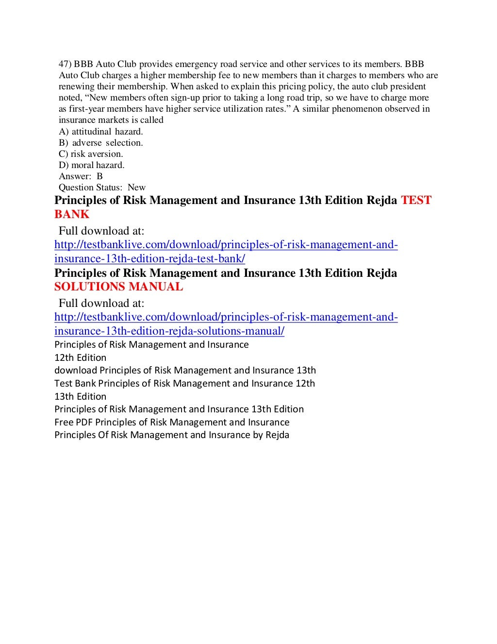 Principles of risk management and insurance 13th edition
