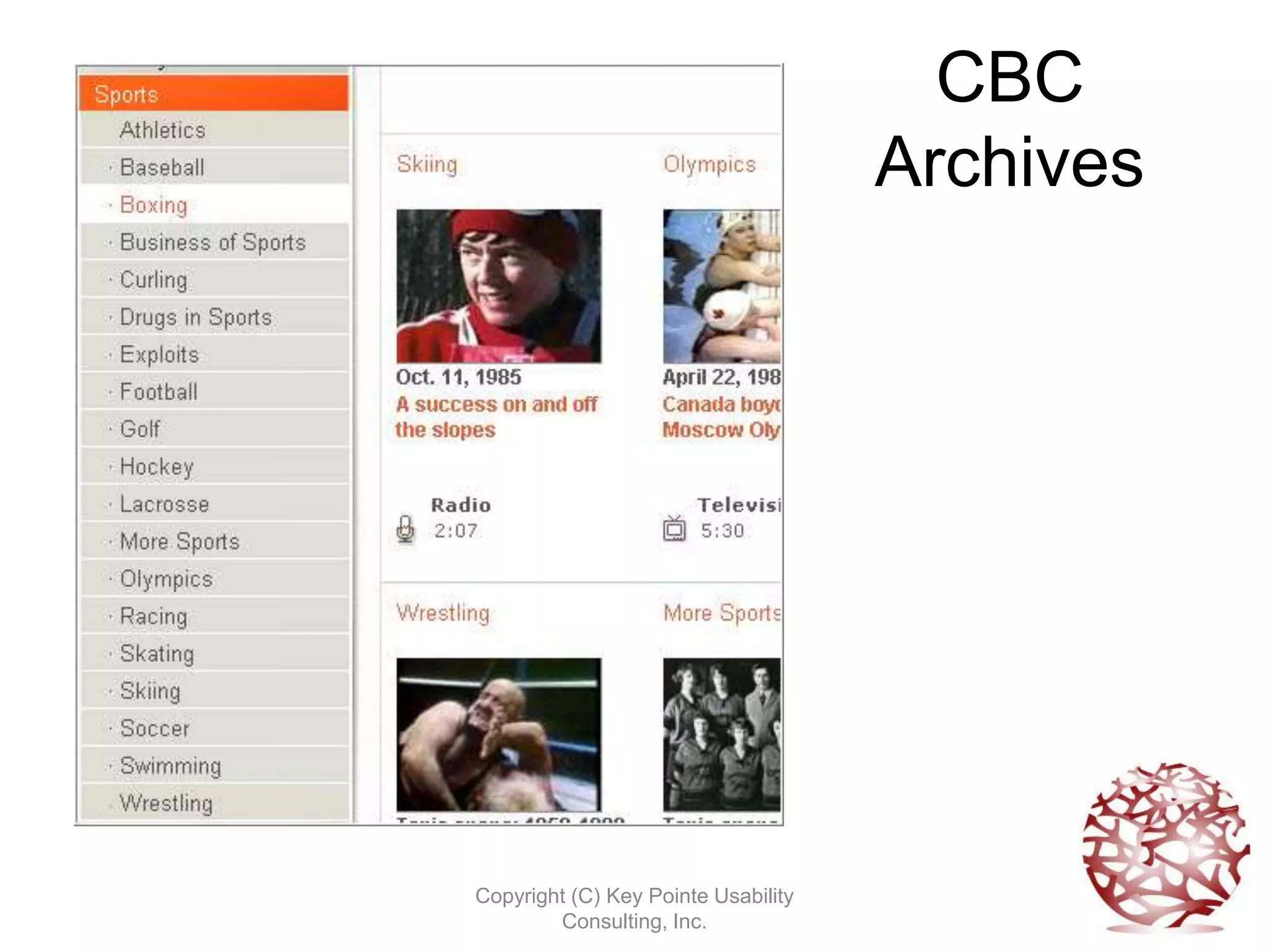 CBC
                                     Archives




Copyright (C) Key Pointe Usability
        Consulting, Inc.
 
