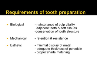 Principles of tooth preparation in Fixed Partial Dentures