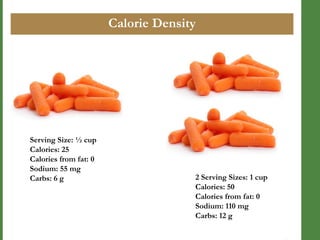 Calorie Density

Serving Size: ½ cup
Calories: 25
Calories from fat: 0
Sodium: 55 mg
Carbs: 6 g

2 Serving Sizes: 1 cup
Calories: 50
Calories from fat: 0
Sodium: 110 mg
Carbs: 12 g

 