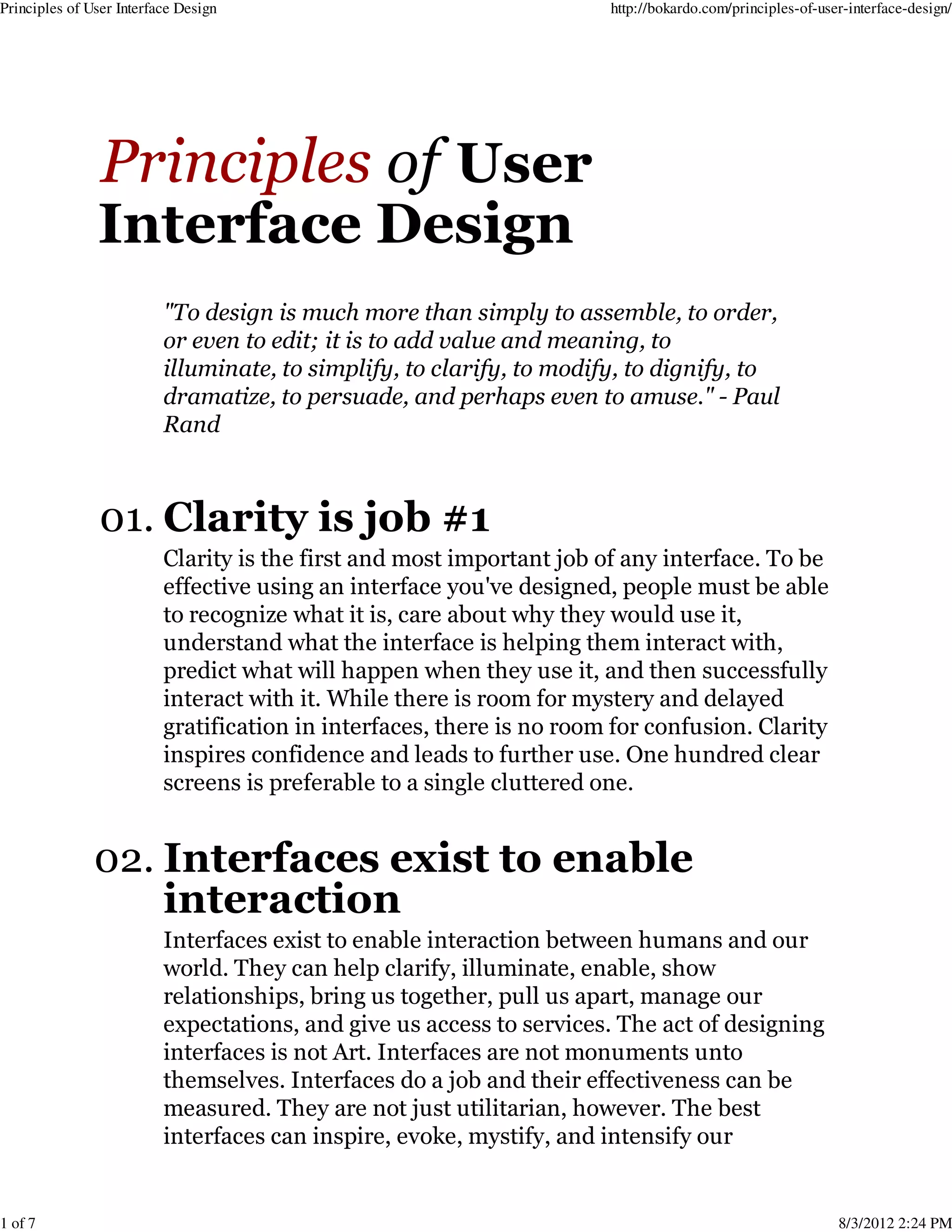 Principles of user interface design | PDF