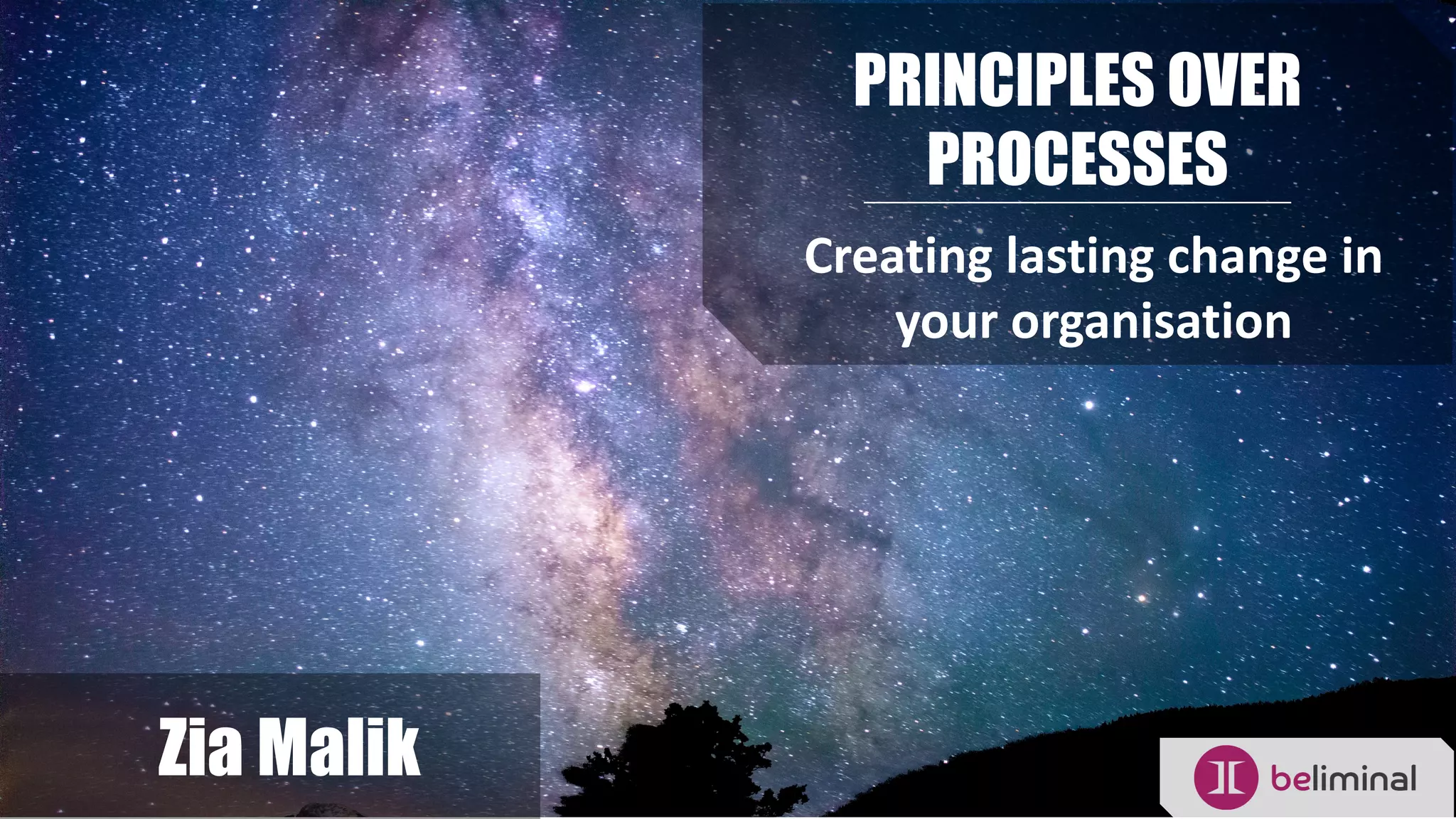 PRINCIPLES OVER
PROCESSES
Creating lasting change in
your organisation
Zia Malik
 