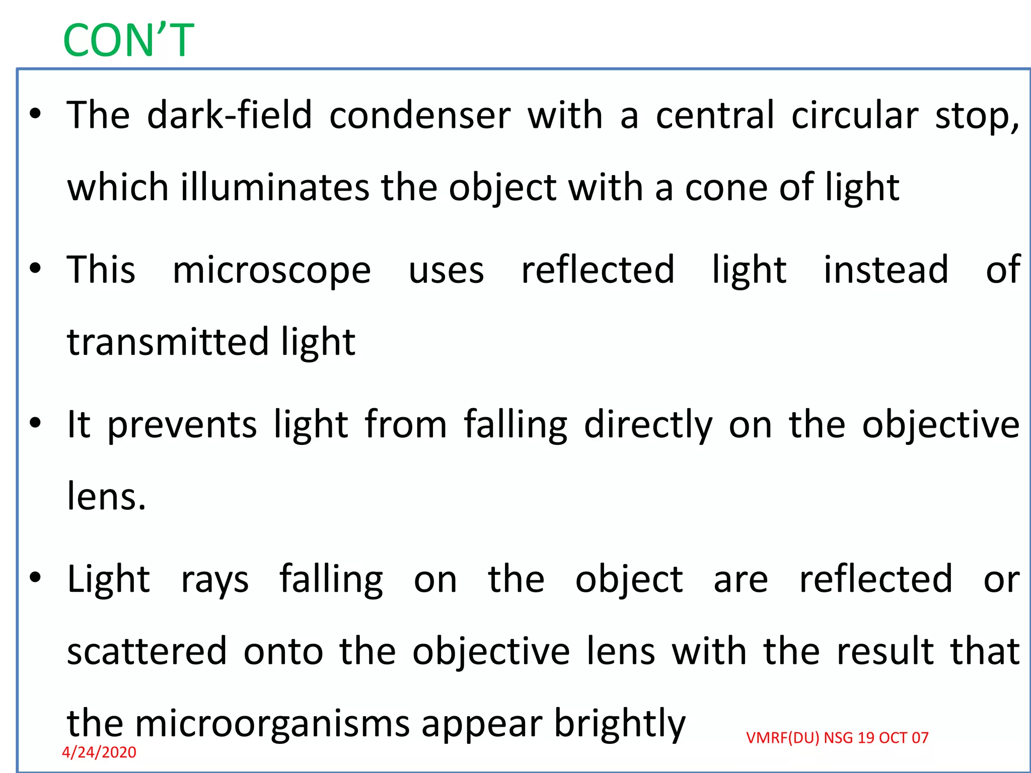 Principles, structure and apllications of bright field and dark field ...