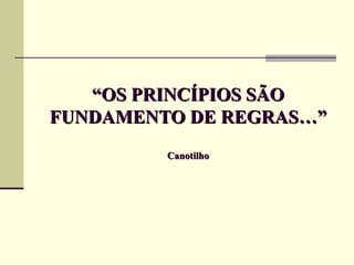 “ OS PRINCÍPIOS SÃO FUNDAMENTO DE REGRAS…” Canotilho 