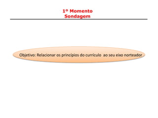 1º Momento
Sondagem
7
Objetivo: Relacionar os princípios do currículo ao seu eixo norteador
 