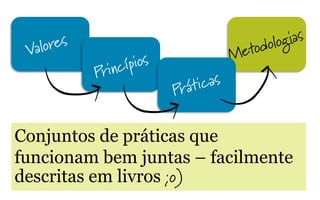 Conjuntos de práticas que
funcionam bem juntas – facilmente
descritas em livros ;o)
 