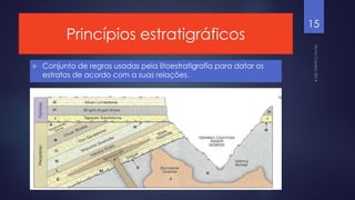 Princípios estratigráficos


Conjunto de regras usadas pela litoestratigrafia para datar os
estratos de acordo com a suas relações.

15

 