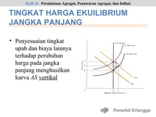 BAB 26 Permintaan Agregat, Penawaran Agregat, dan Inflasi

TINGKAT HARGA EKUILIBRIUM
JANGKA PANJANG

• Penyesuaian tingkat
  upah dan biaya lainnya
  terhadap perubahan
  harga pada jangka
  panjang menghasilkan
  kurva AS vertikal




                                                     Penerbit Erlangga
 