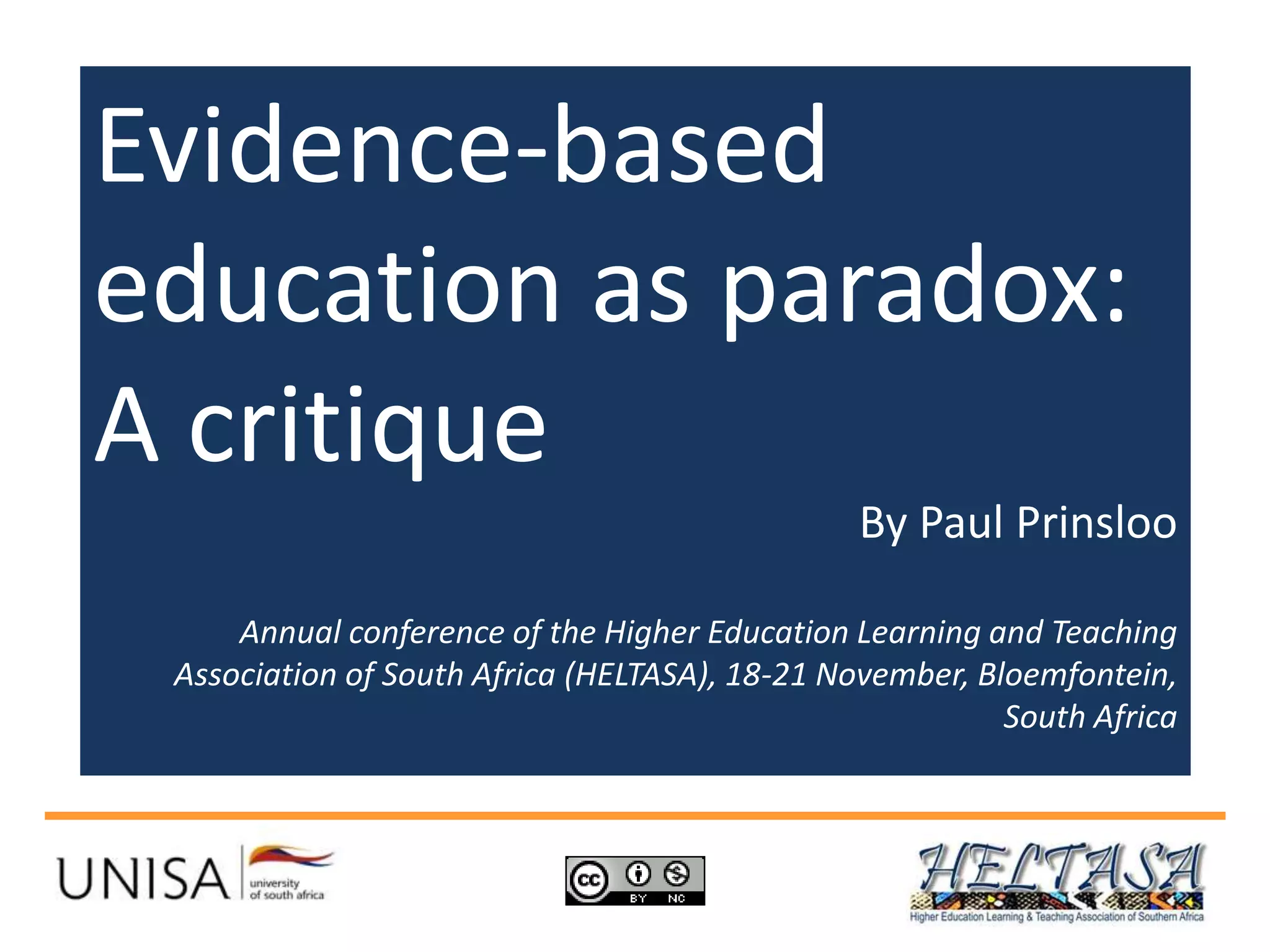 Evidence based education as paradox a critique ppt