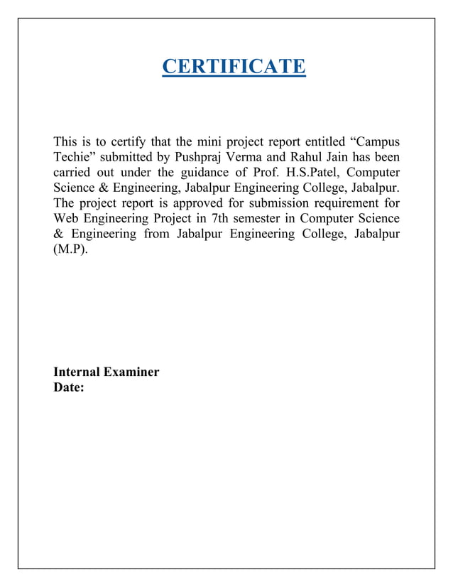 Mini Project Format