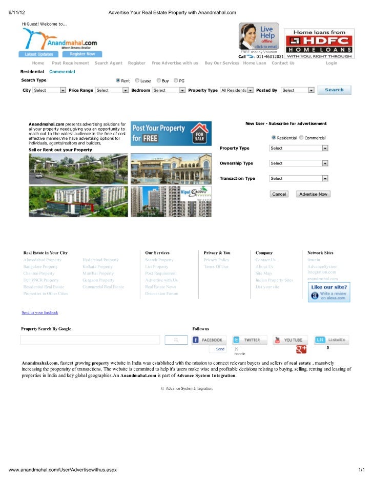 Advertise your real estate property with anandmahal.