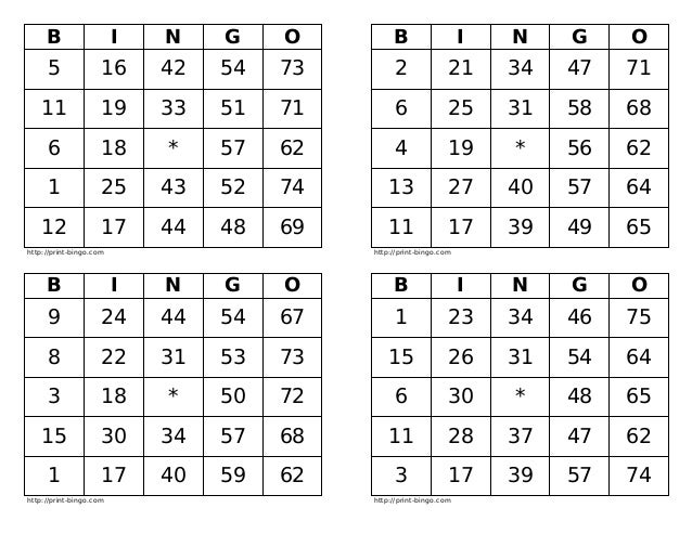 cards bingo free 4 per printable page com bingo Print