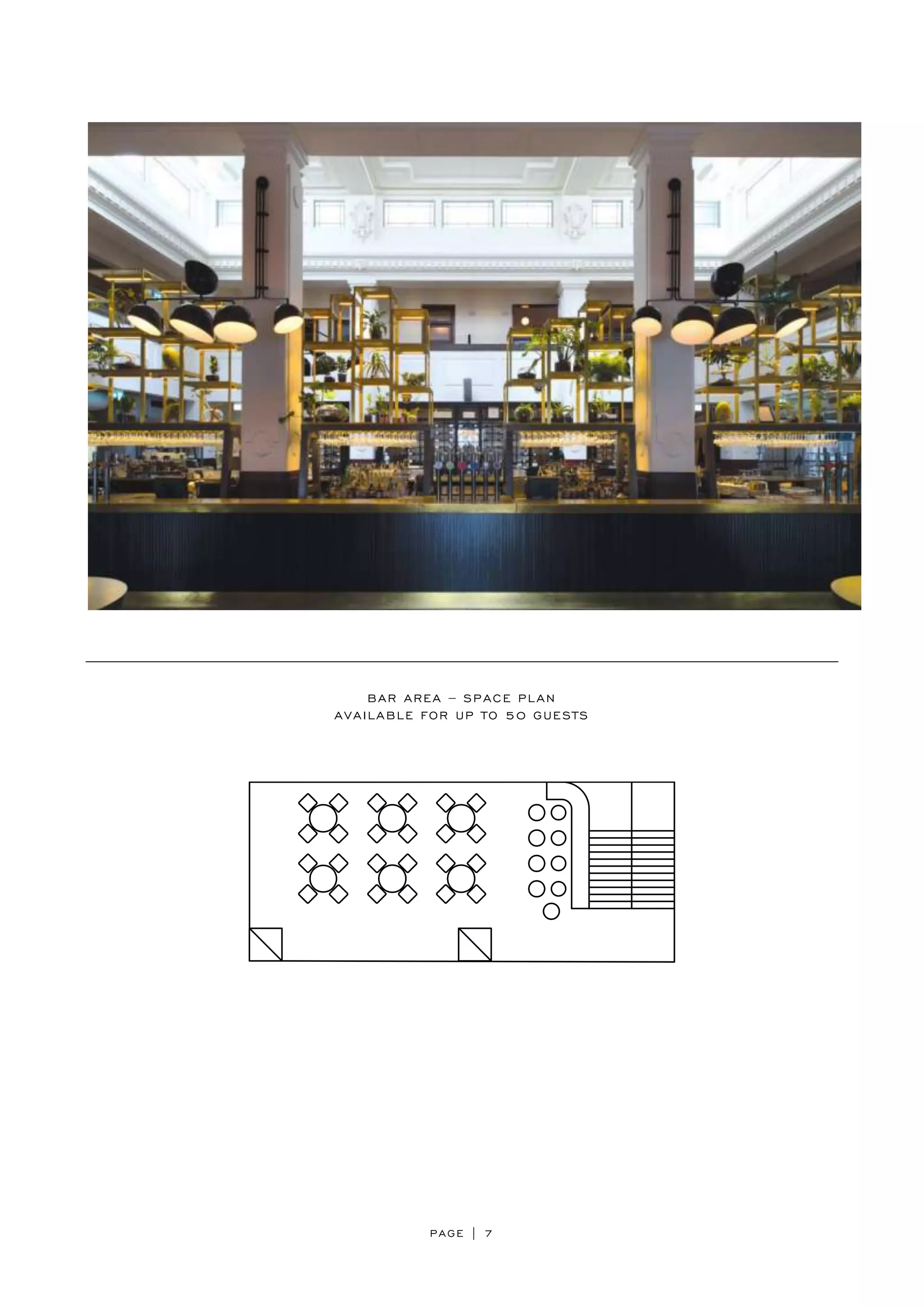 PAGE | 7
BAR AREA – SPACE PLAN
AVAILABLE FOR UP TO 50 GUESTS
 